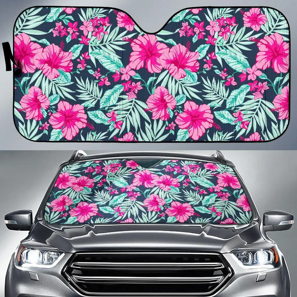 

Pink Hibiscus Tropical Pattern Print Car Sun Shade