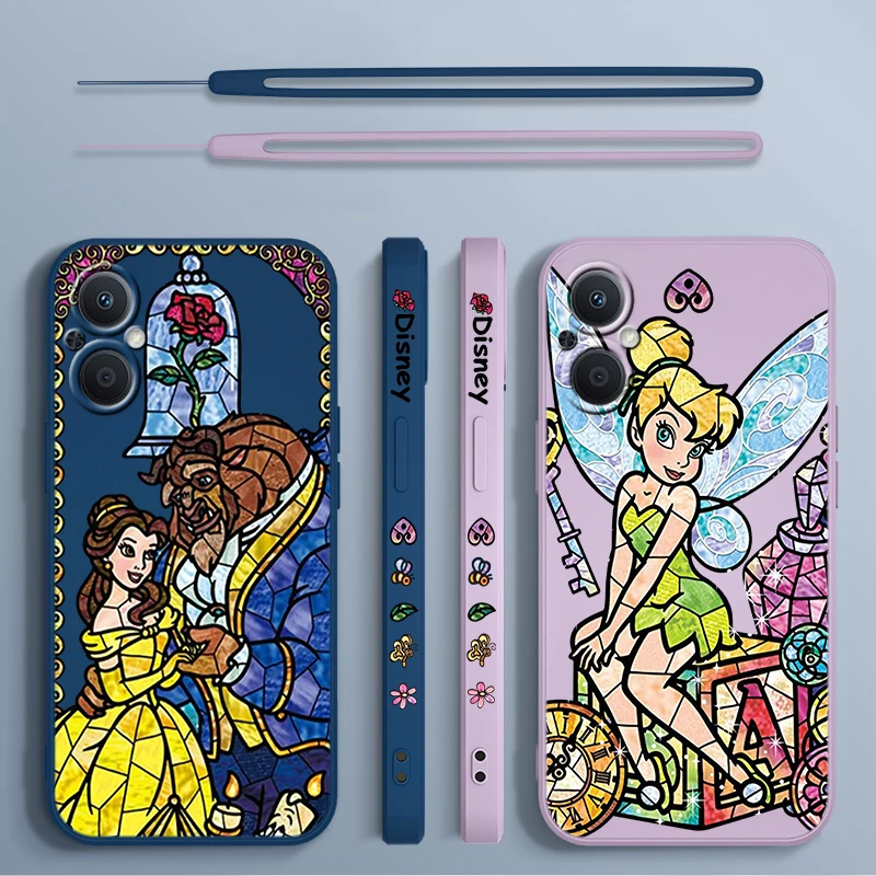 

Disney Cartoon Princess Belle For OPPO A5 A9 A12 A72 A53 S A73 Find X2 X3 X5 Lite Pro Neo 5G Liquid Left Rope Soft Phone Case