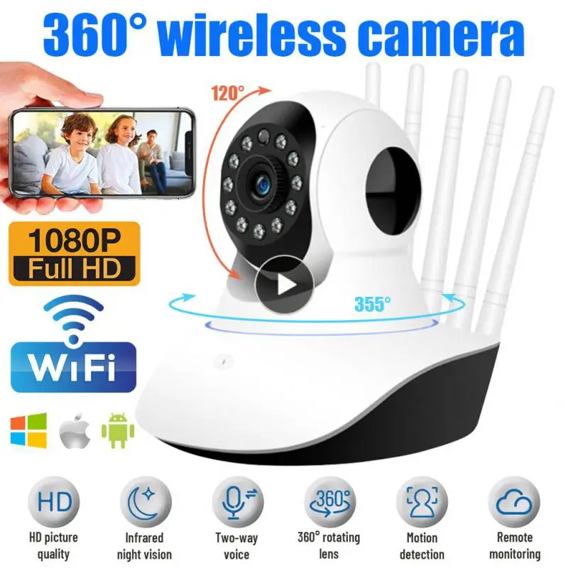 

5 Antennas Robot Wifi Ip Camera Infrared 360º Rotation 1080p Hd Wifi Survalance Camera Smart Home 1080p Hd Wifi Ip Camera Robot