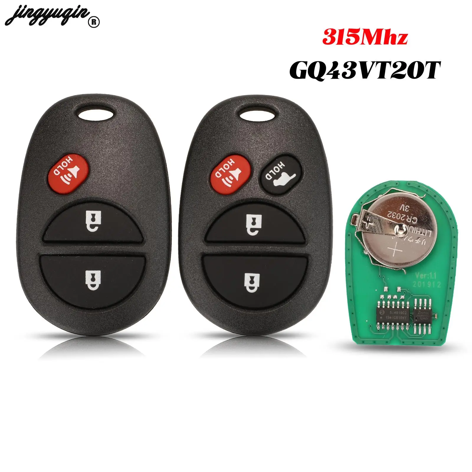 jingyuqin 3/4 Buttons For Toyota Tacoma Tundra Highlander Sequoia Sienna 2008-2012 Smart Remote Car Key 315Mhz FOB GQ43VT20T