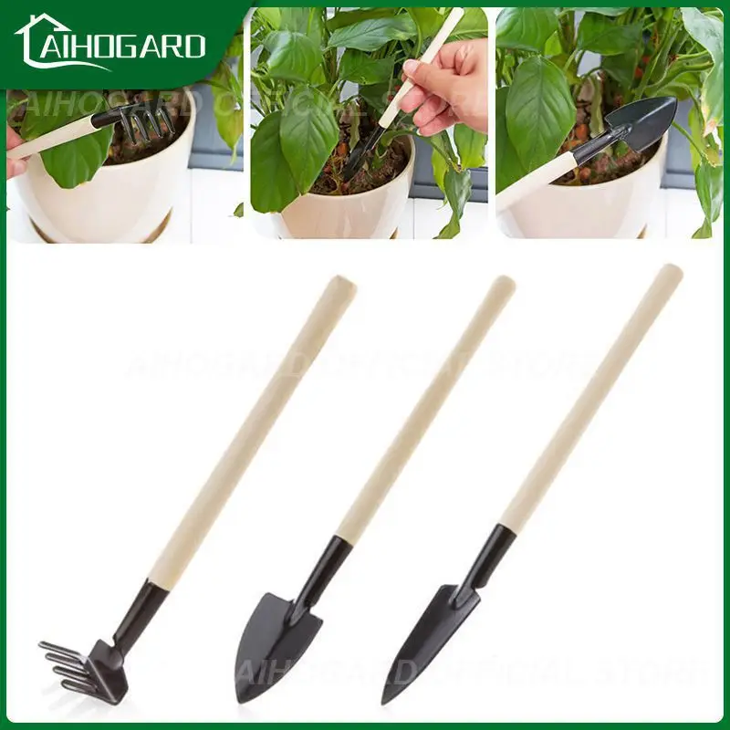 

1 Set Mini Garden Gardening Plant Tools Small Wooden Handle Shovel Rake Spade Grow Vegetables Flowers Potted Garden Accessories