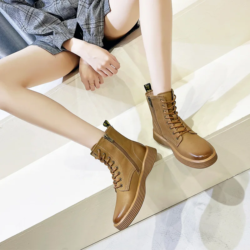 

British style Martin boots Jurchen leather lace-up women's boots Fall/Winter 2022 new eight-hole head-layer cowhide women's leat