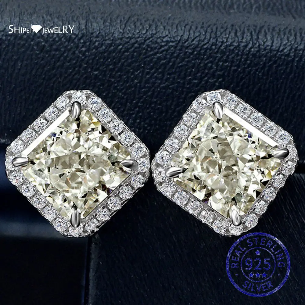 

Серьги-гвоздики Shipei из серебра 100% пробы с искусственным муассанитом