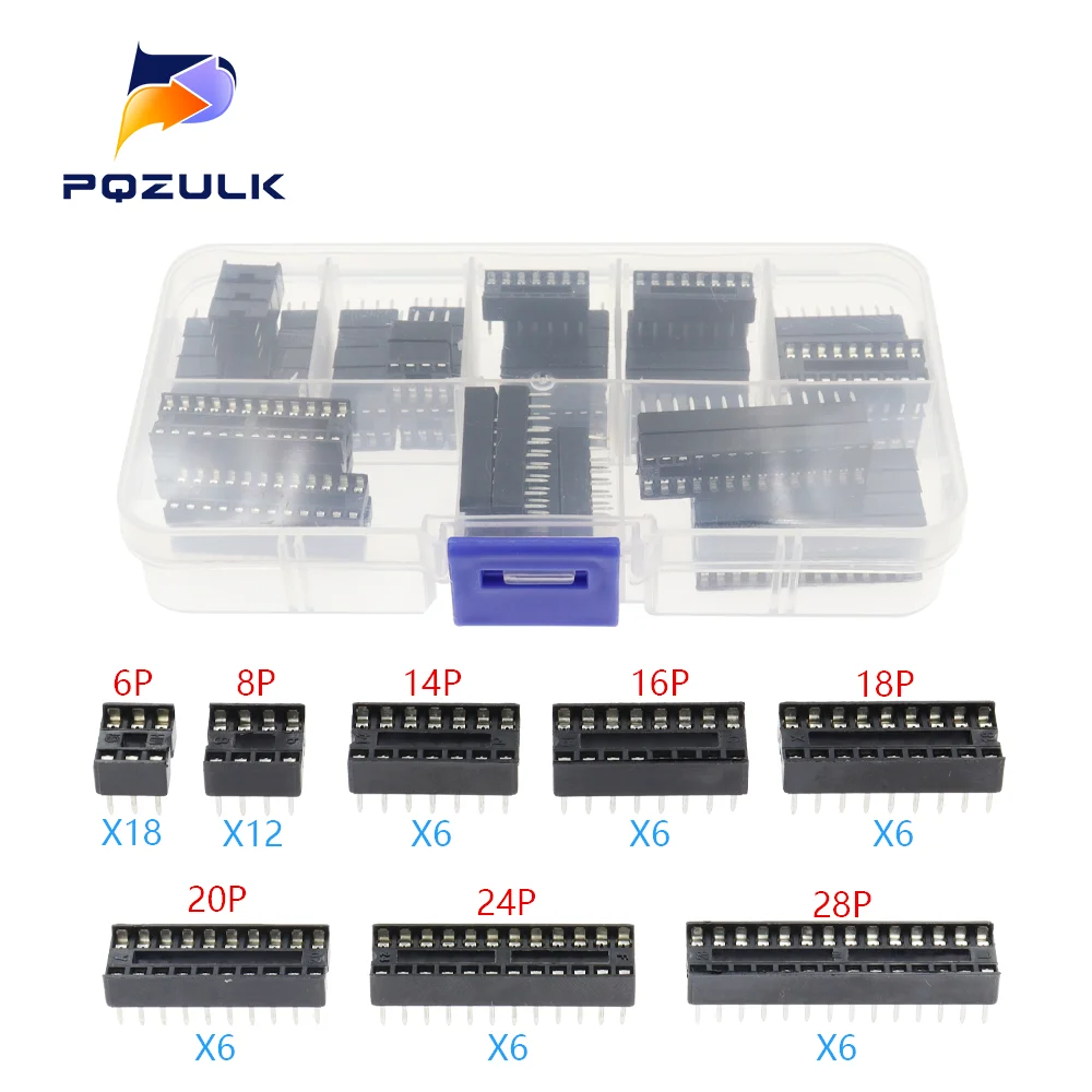 66PCS DIP IC Sockets Adaptor Solder Type Socket Kit 6,8,14,16,18,20,24,28 Pin for arduino PCB Diy Kit