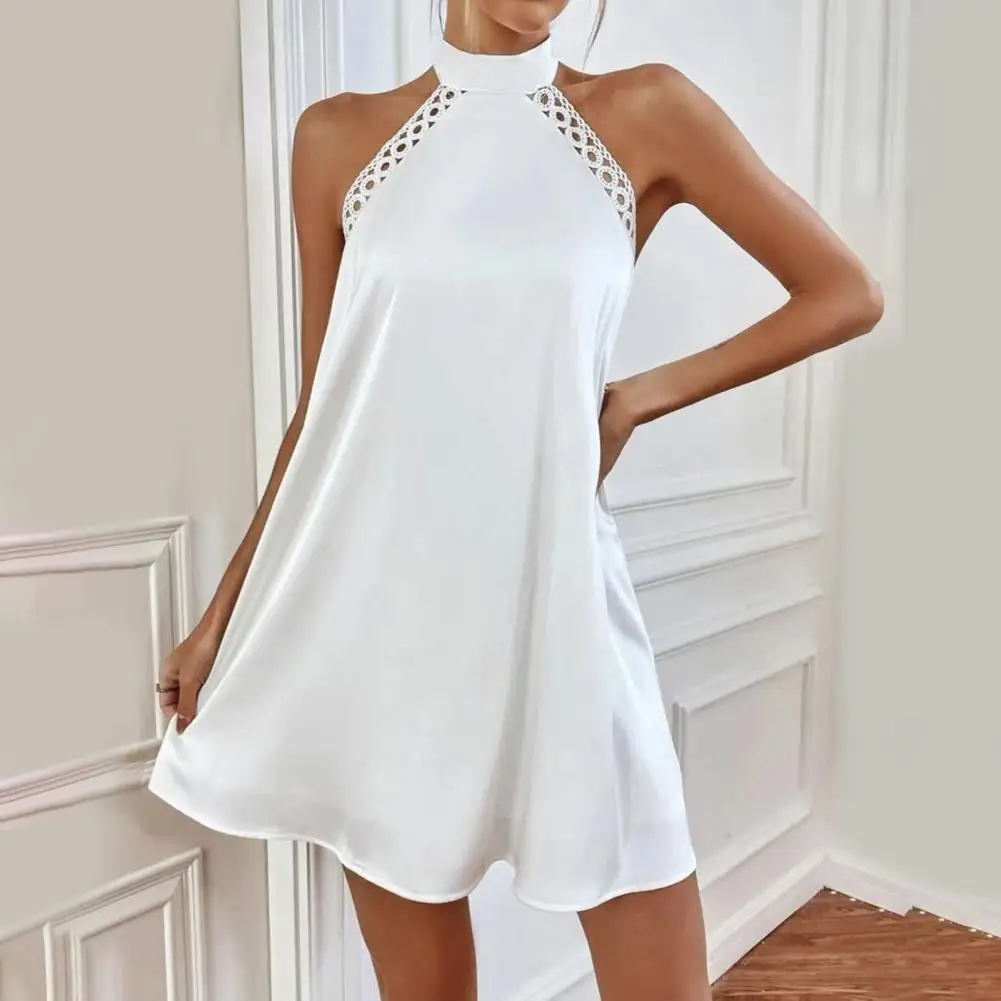 

Женское мини-платье свободного покроя, элегантное кружевное строченное мини-платье с открытыми плечами, Свободный Подол, уличная одежда с открытой спиной, на лето