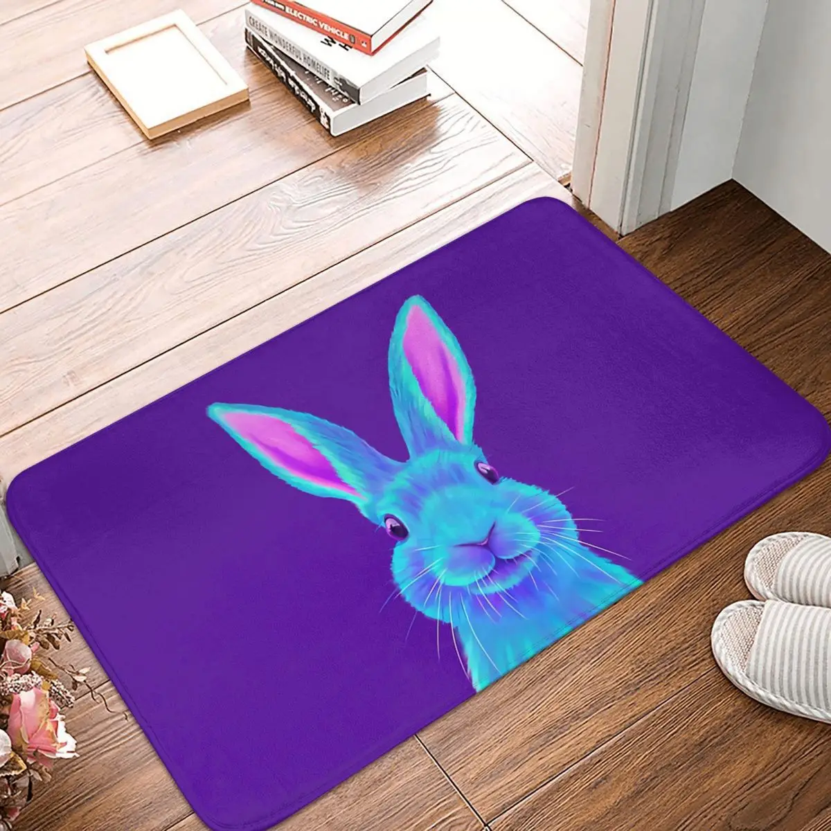 

Кролик, нескользящий Придверный коврик, синий коврик для гостиной, спальни, Молитвенный Ковер, Декор домашний узор