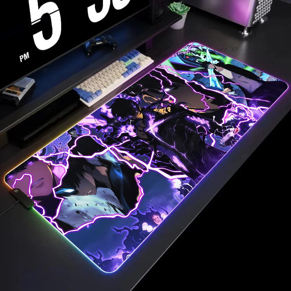 Sung Jinwoo Neon Art Solo выравнивающий коврик для мыши XXL RGB игровые коврики HD черные