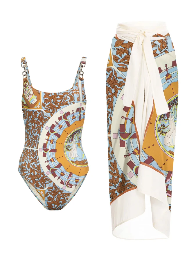 Женский слитный купальник с цветочным принтом