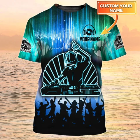 Последняя летняя модная мужская футболка DJt с персонализированным именем DJ Live Disco Футболка с 3D принтом Нейтральная повседневная хип-хоп с круглым вырезом
