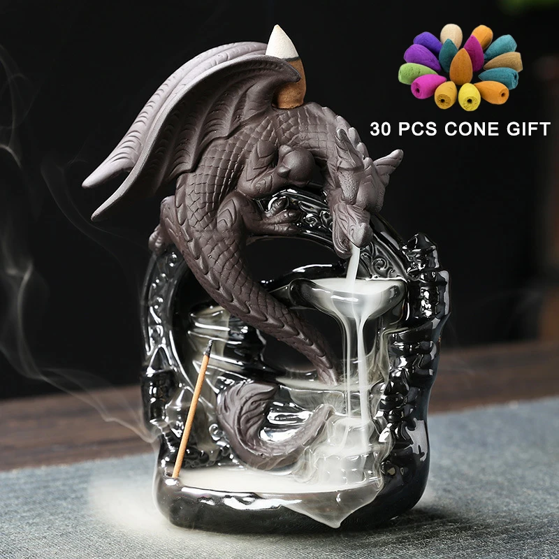 

PINNY Ceramics Pterodactyl Backflow Incense Burner Waterfall Sandalwood Censer Home Decoration Accessories 30 Pcs Cone Gift