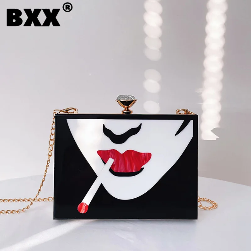 

[BXX] 2023 New Fashion Acrylic Shoulder Bags Printed Diagonal Female Handbag Simple Beautiful Trendy Women's Party Bag 8CY550