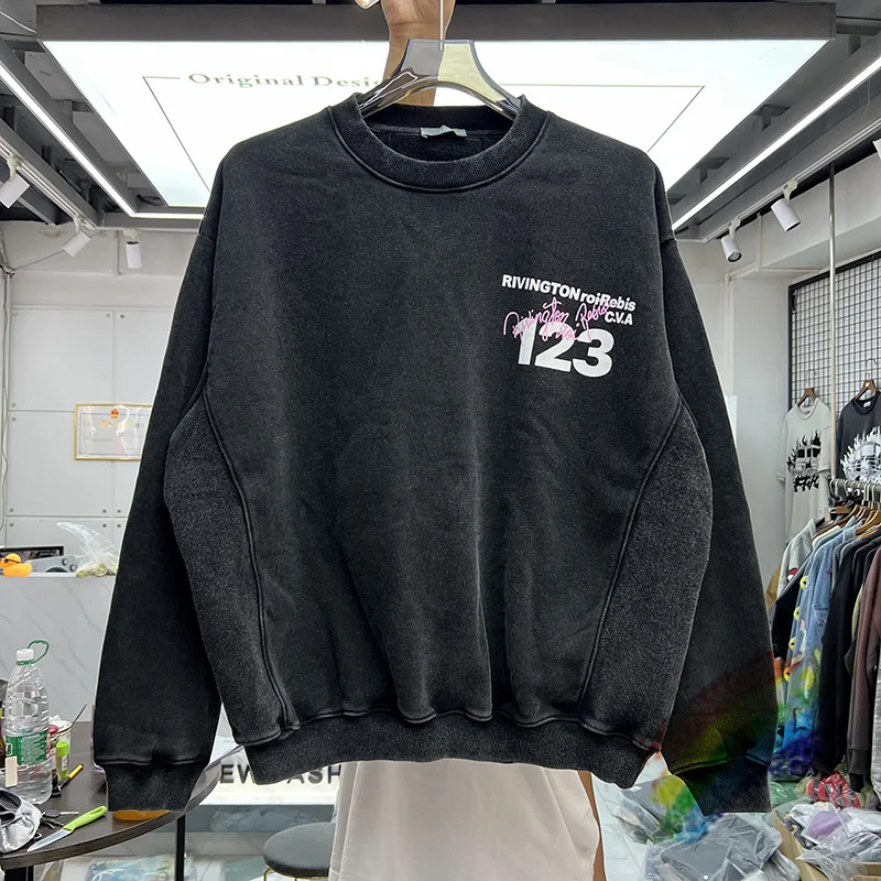 

RRR123 Vintage Sweatshirts Men Women Top Version Fleece Keep Warm Puff Print RRR 123 Crewneck