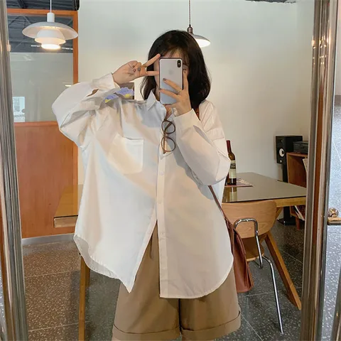 Women White Shirts Spring Autumn Long Sleeve Oversize Button Up Shirt Korean Fashion Loose Oversized Blouses Casual Tops Blusas