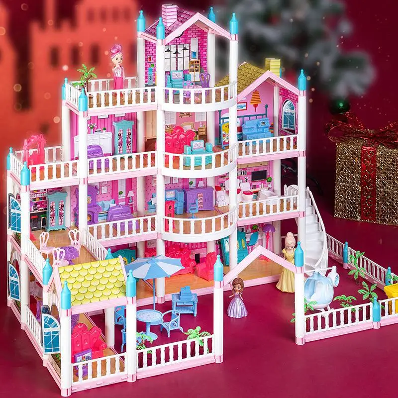 

DIY Doll House Montessori 3D Assembled Villa Doll Set Big Princess Castle Simulation Doll House Kit Girl's Puzzle Toy Gift