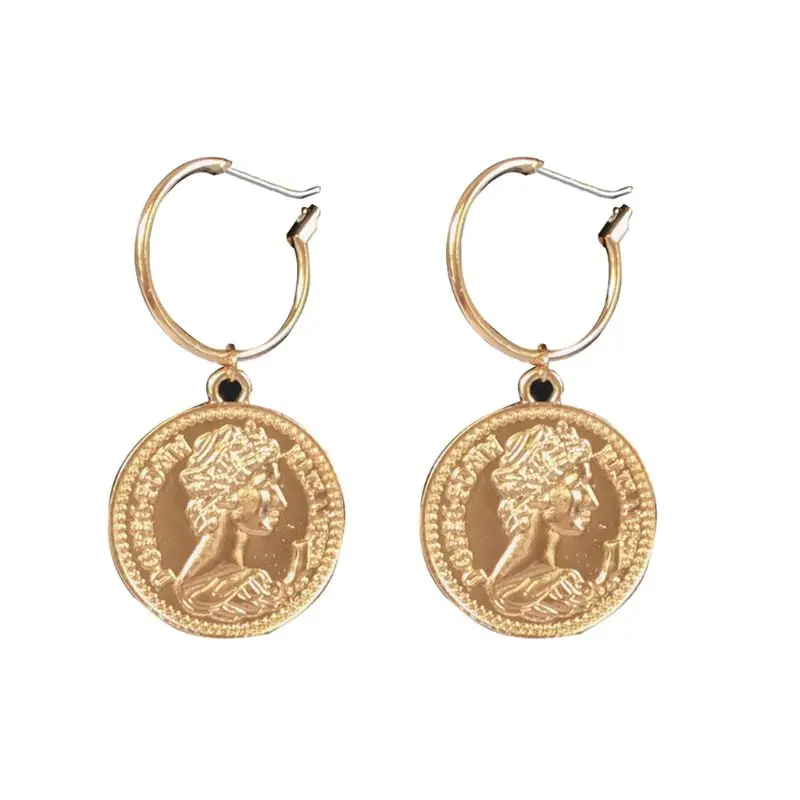 

1 Pair Gorgeous Tribal Portrait Coins Drop Earrings All-match for Men Women