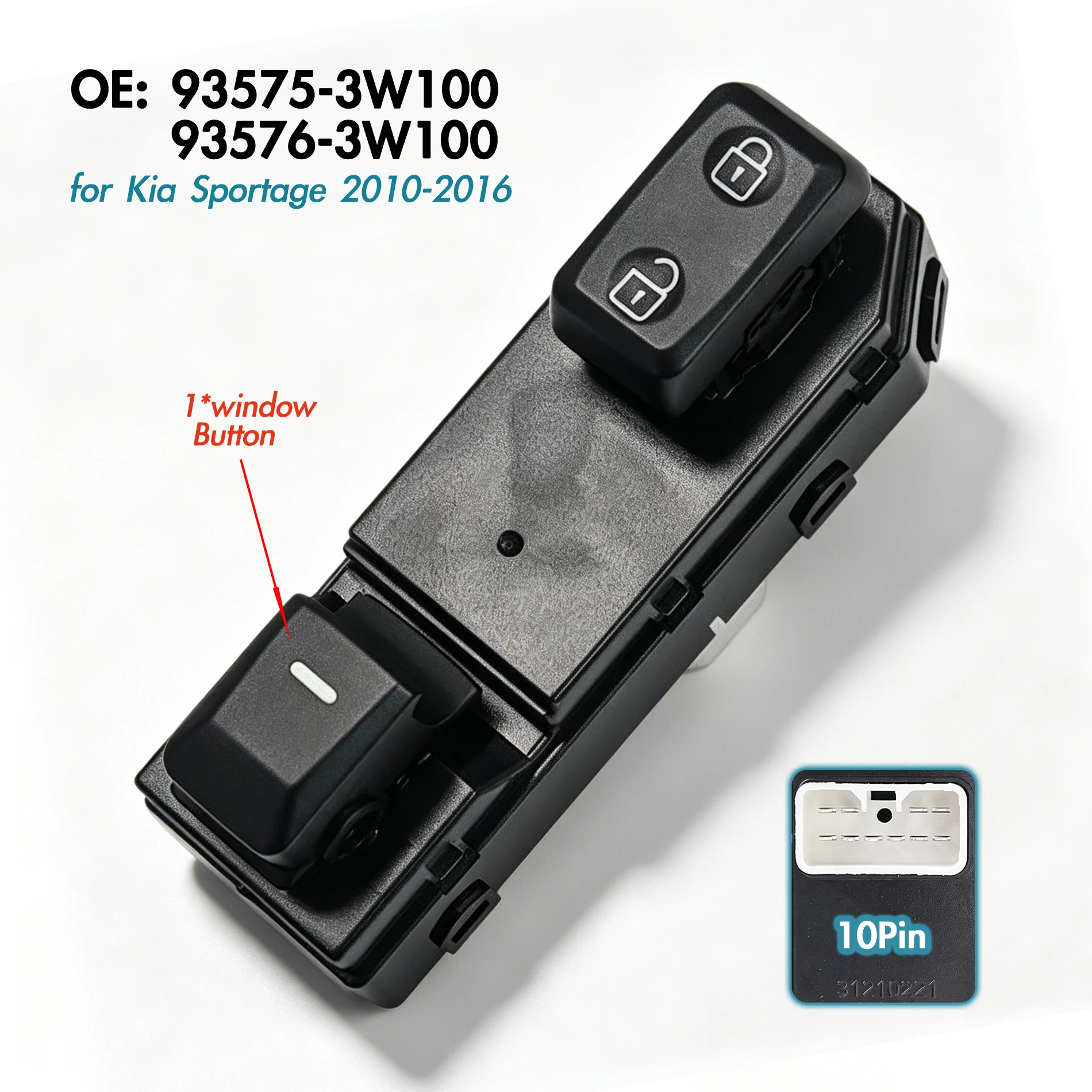 Фото 93575-3W100 93576-3W100 Для Kia Sportage 2010-2016, передний правый электрический переключатель стеклоподъемника, кнопка управления стеклоподъемником №1