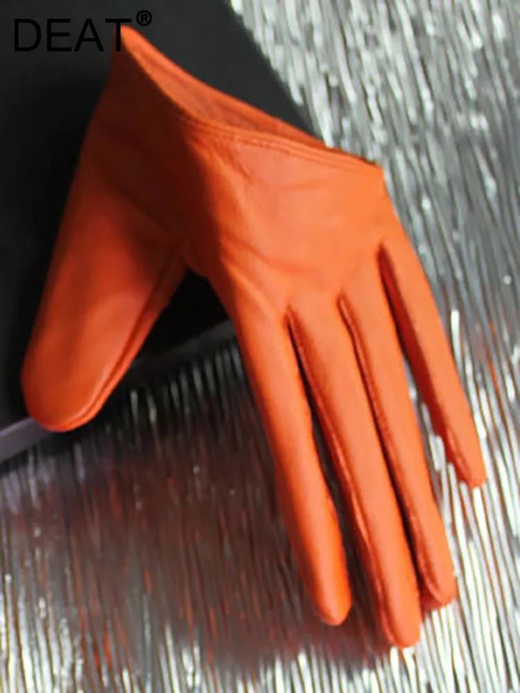 

DEAT Fashion Women's Leather Half Palm Gloves Ultra Short Sheepskin Gloves Orange Clothing Accessories Autumn 2023 New 17A4217