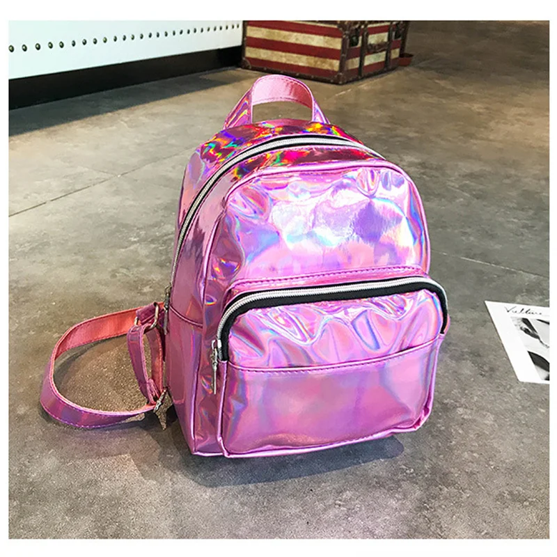

Pu Leather Mini Backpack Women Fashion Clear See Through Teenager School Book Bag Laser Jelly Transparent Mini Travel Bags
