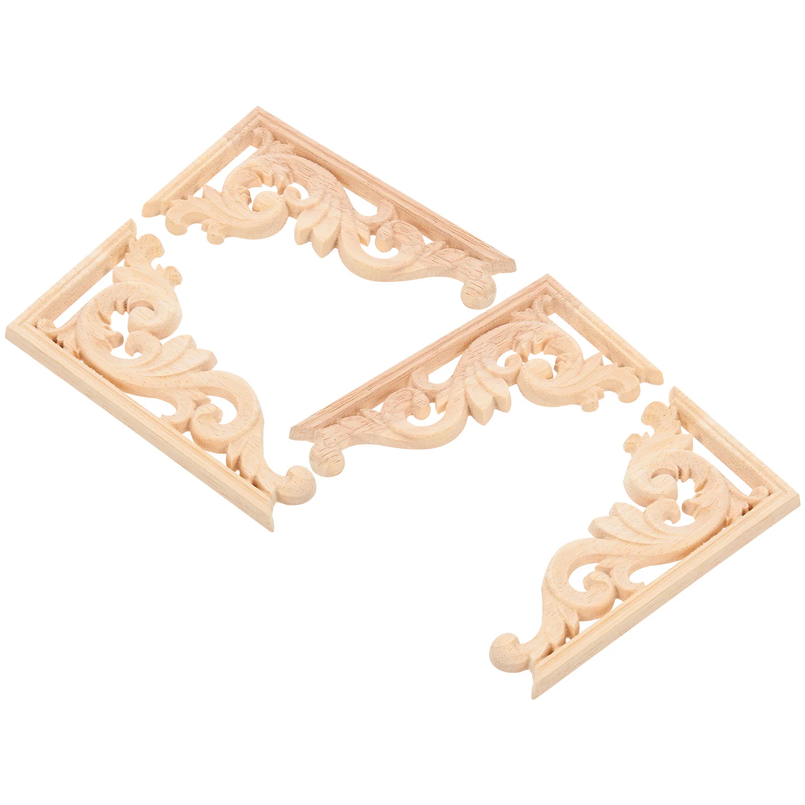 

4Pcs Wood Carved Corner Onlay Unpainted Door Appliques Furniture Corner Applique for Home Wall Cabinet 13x7cm