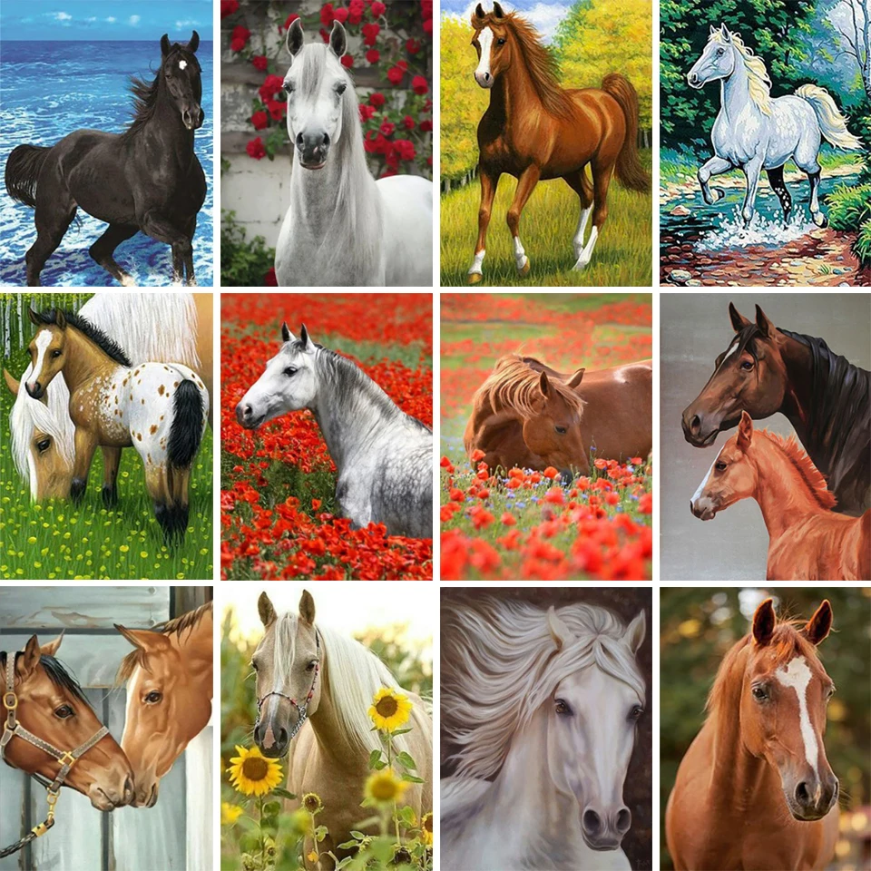 

DIY 5D Diamond Painting Horse Rhinestone Picture Full Diamond Embroidered Animal Gift Mosaic Wall Sticker Cross Stitch Kit