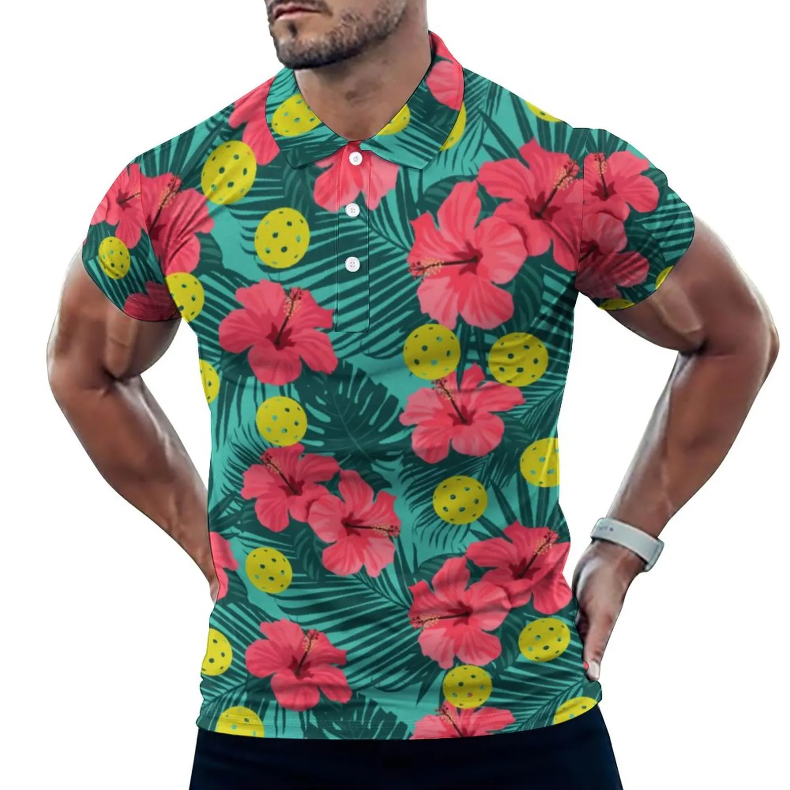

Повседневные футболки с цветком гибискуса, рубашки поло с тропическим пиклеболом, Мужская модная рубашка с коротким рукавом, Индивидуальны...