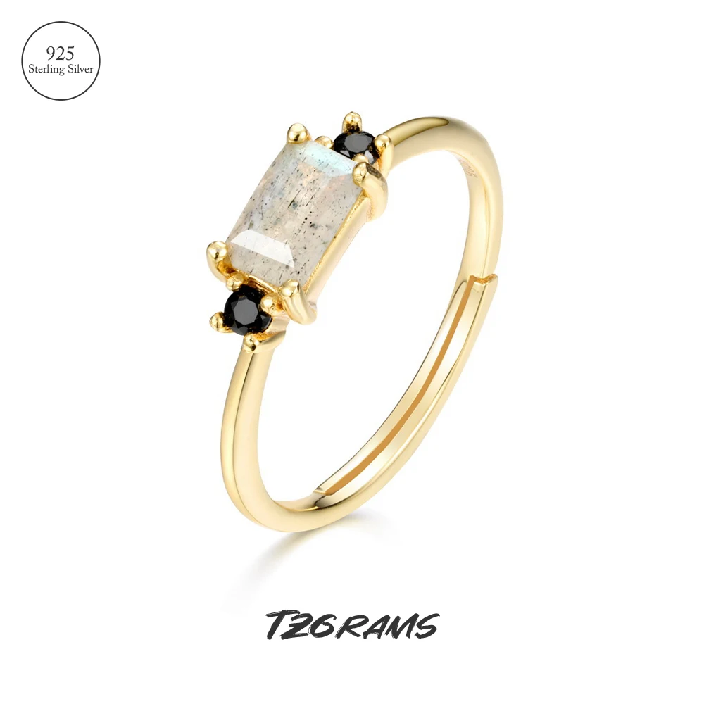 

TZgrams Gold Rose Gold Geometry Ring with Labradorite Rose Crystal 925 Sterling Silver Rings For Woman Ladies Wedding Jewelry