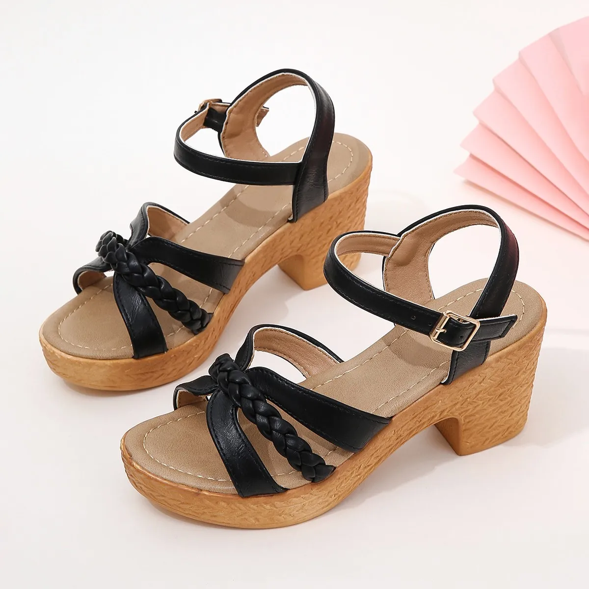 Roman Sandals Retro Beach Shoes Fish Mouth Large Size Women's Shoes Lightweight Comfortable Chunky Heel High Heels