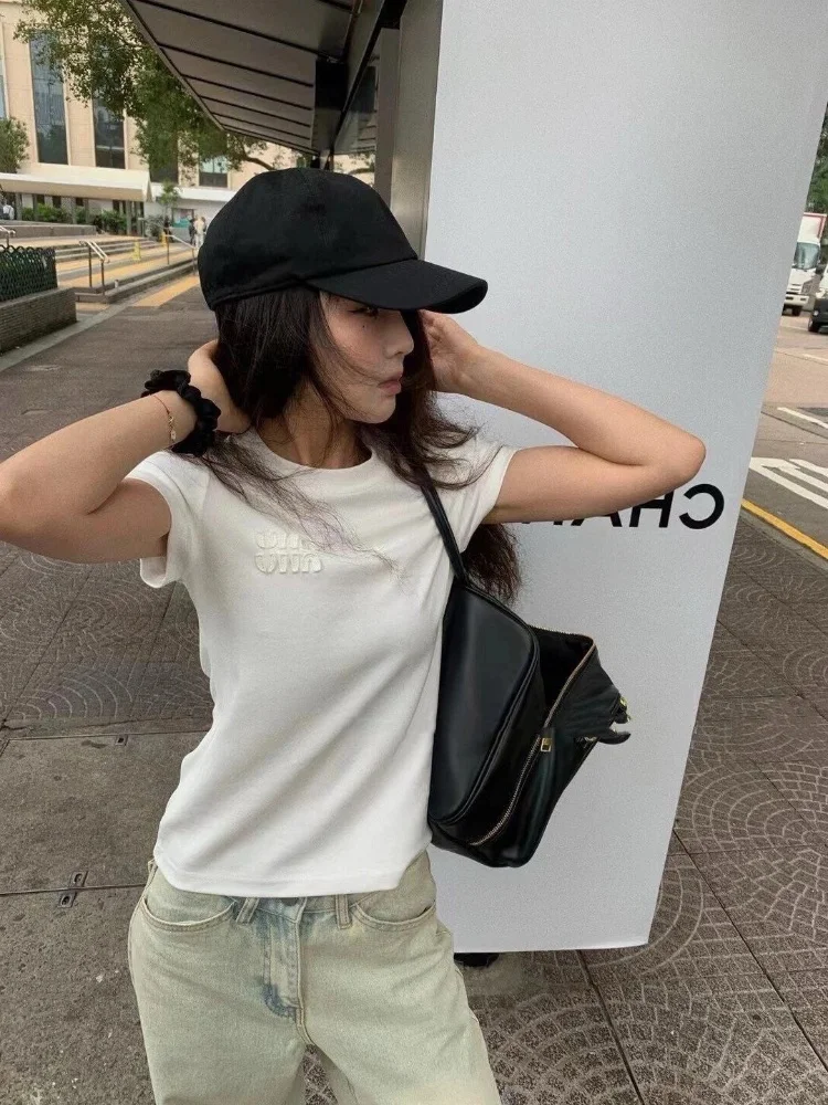 Большие размеры белая футболка с вышивкой букв Choic женская короткими рукавами 24