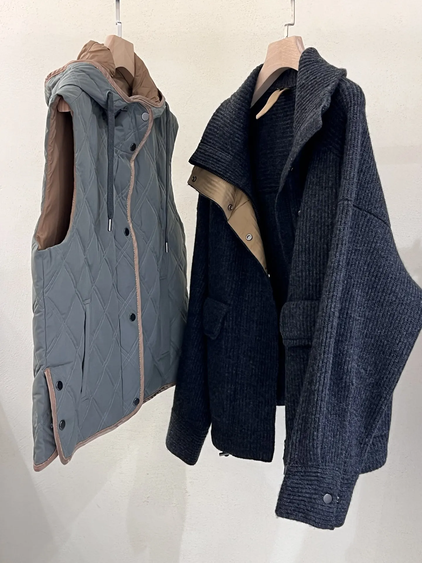 Осенне-зимний женский кашемировый вязаный жакет B * C жилет с капюшоном и гусиным