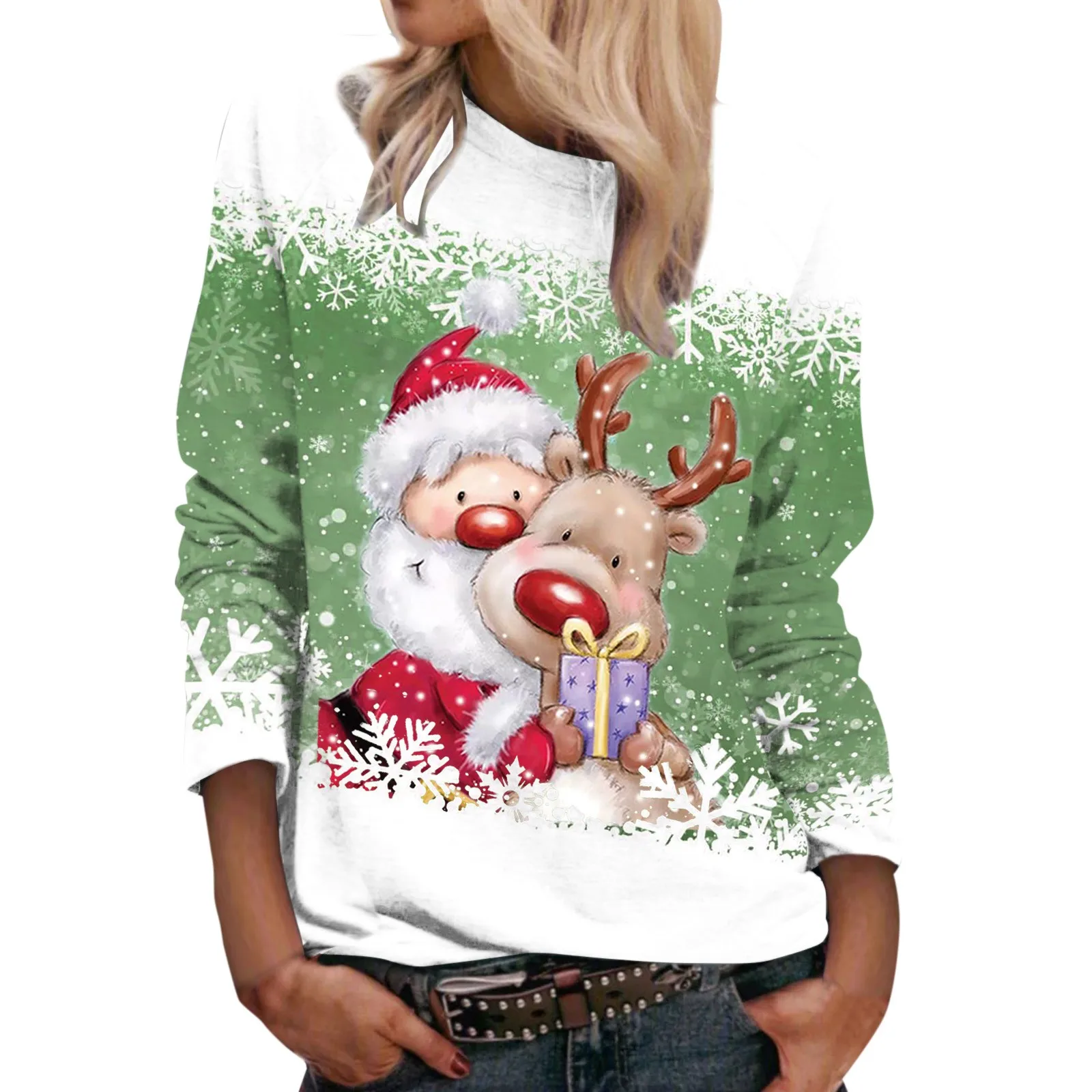 

Out Shirt Women's Winter Long Sleeves Hoodless Sweatershirt Round Neck Top Christmas Print Ladies Petite Sweatpants
