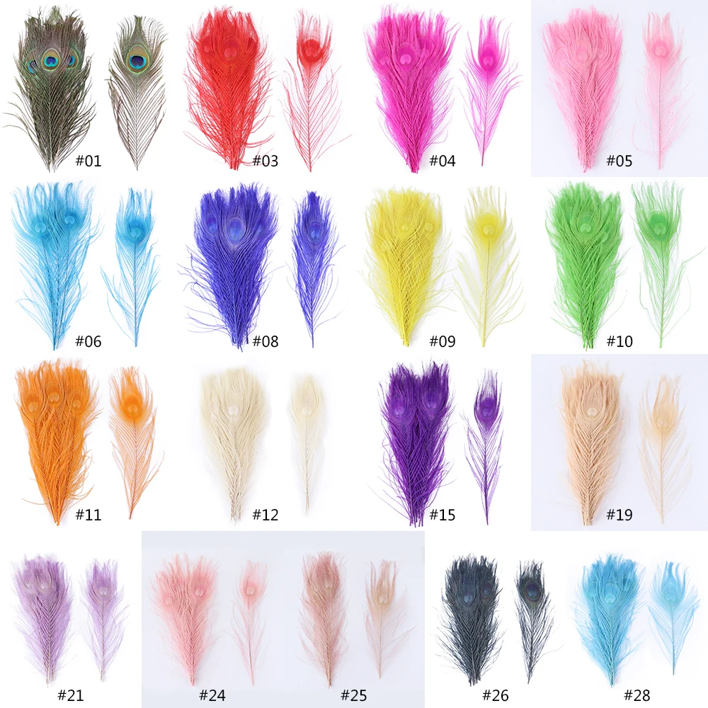 

10Pcs Dyed Colorful Peacock Feather Sweing Decor 25-30CM Wedding Supplies Vases Accessorie Holiday Party Plume Decoration Crafts