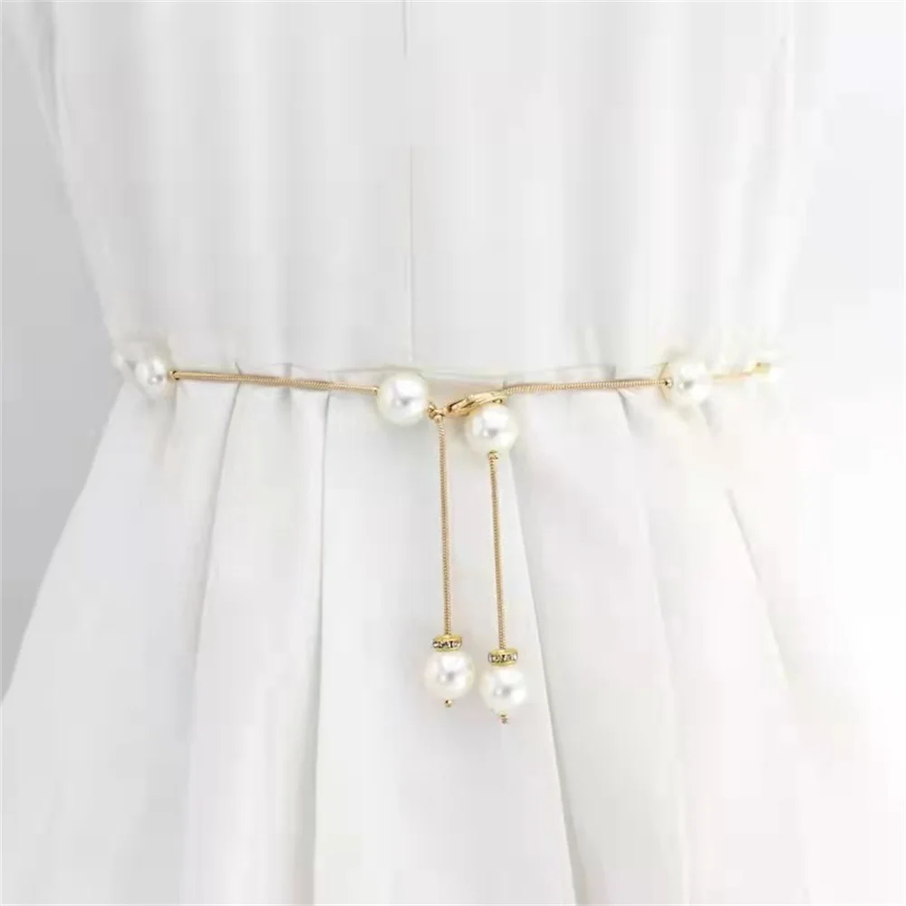 

Women's Korean version sweet simple dress accessories pearl waist chain fashion decoration thin belt pearl chain women's gift