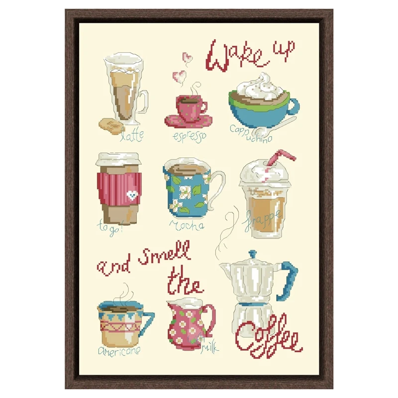 

Espresso cross stitch kits smell coffee milk 18ct 14ct 11ct light yellow canvas stitching embroidery DIY kitchen accessory decor
