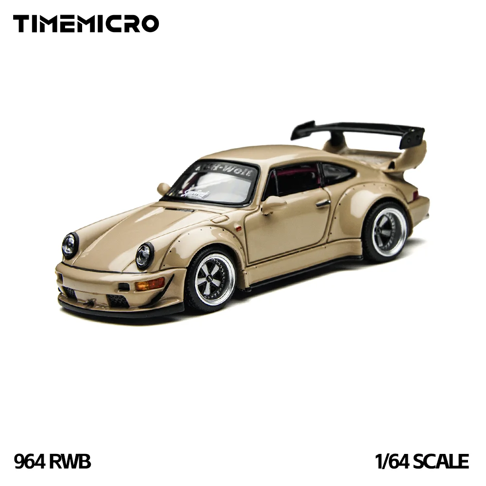 Фото Коллекционная модель автомобиля TimeMicro1:64 RWB 964 бежевого цвета в подарочной коробке, литая из сплава, для коллекции и демонстрации №1