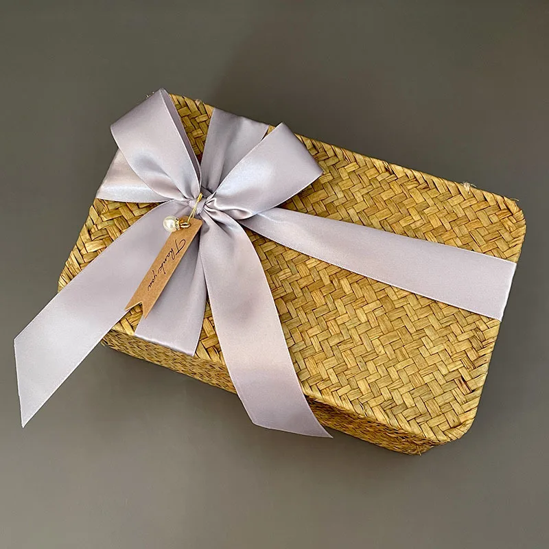 Rectangular Storage Basket Packaging With Hand Gifts Rattan Woven Gift Box Empty Box Wholesale