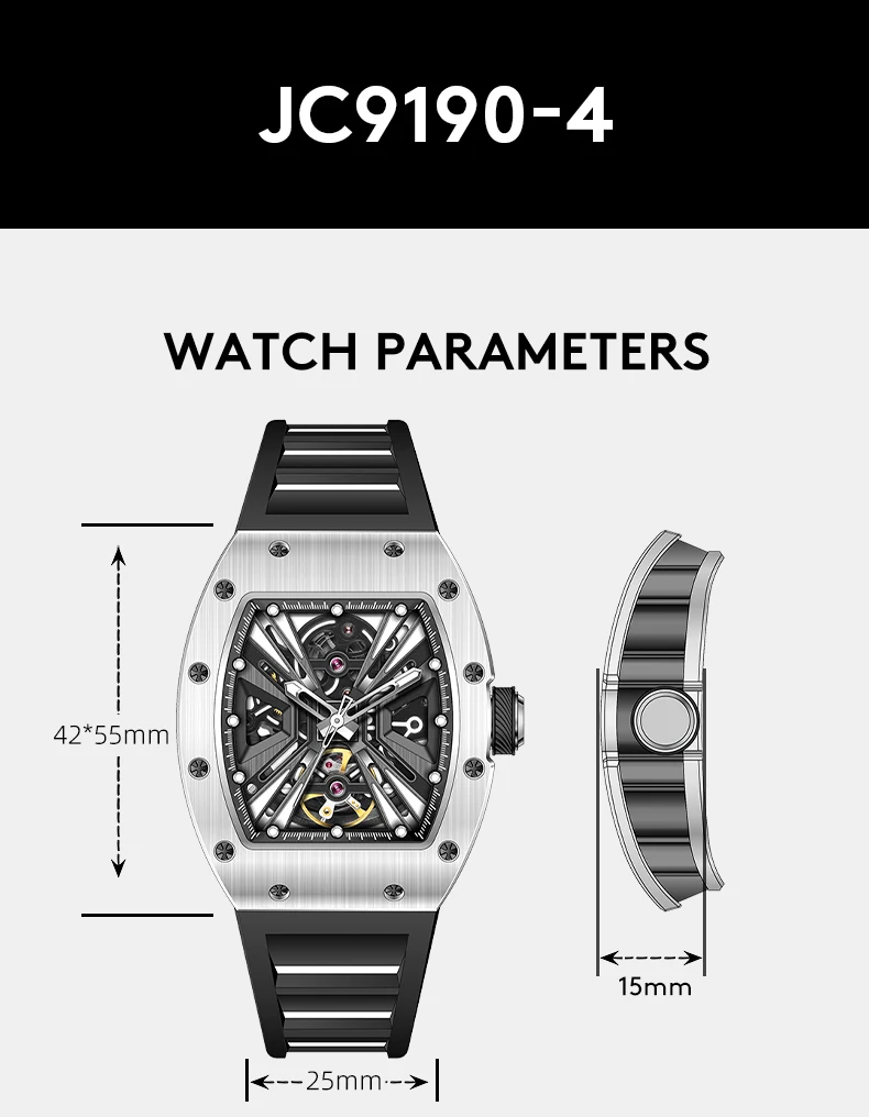 Лидер продаж 2025 года полые автоматические часы спортивные бочкообразные