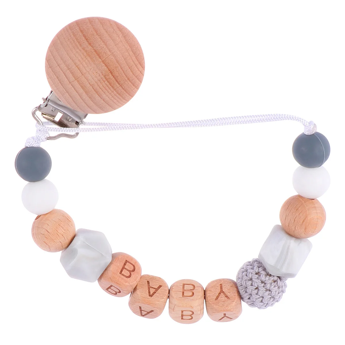 

1pc Baby Pacifier Clip Beech Silicone Beads Pacifier Chain Molar Teeth Soother for Sucking and Pulling Needs(Grey)