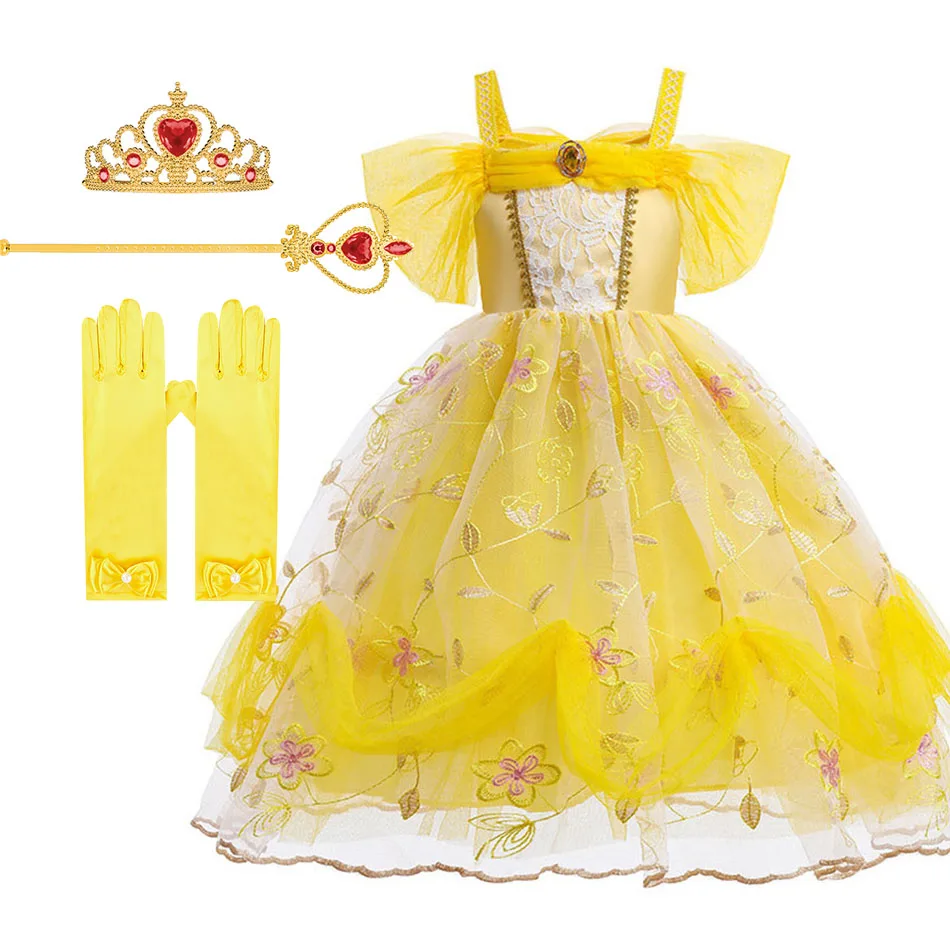 

Girl Princess Costume Kids Pageant Party Cosplay Dress Children Belle Dress Kid Carnival Flower Outfit Birthday Cartoon Disguise