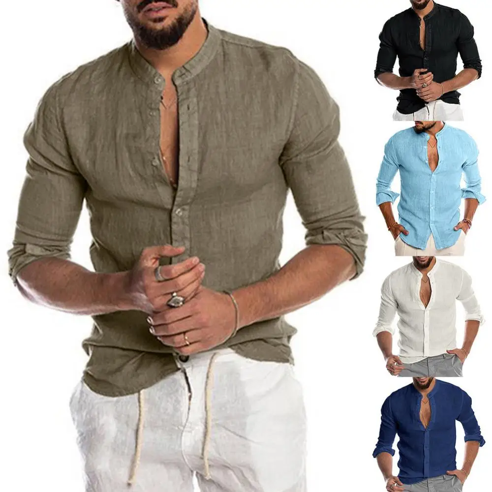 

Men Single-breasted Shirt Casual Long Sleeve Autumn Stand Collar Office