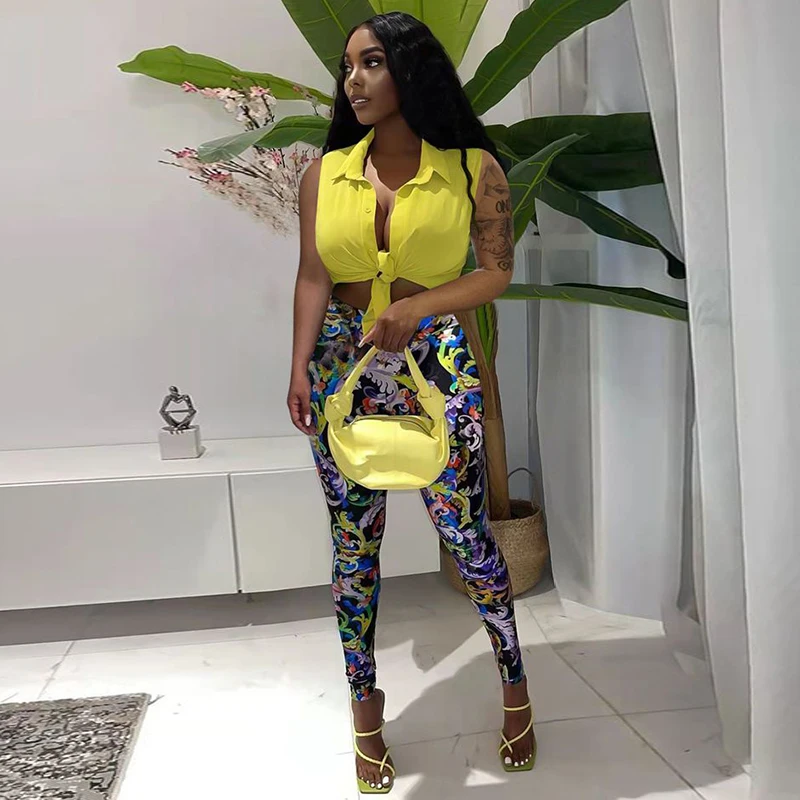 

Znaiml 2022 Fashion Two Piece Sets Women Crop Shirt High Waisted Pant leggings Sexy Party Club Birthday Outfits Matching Sets