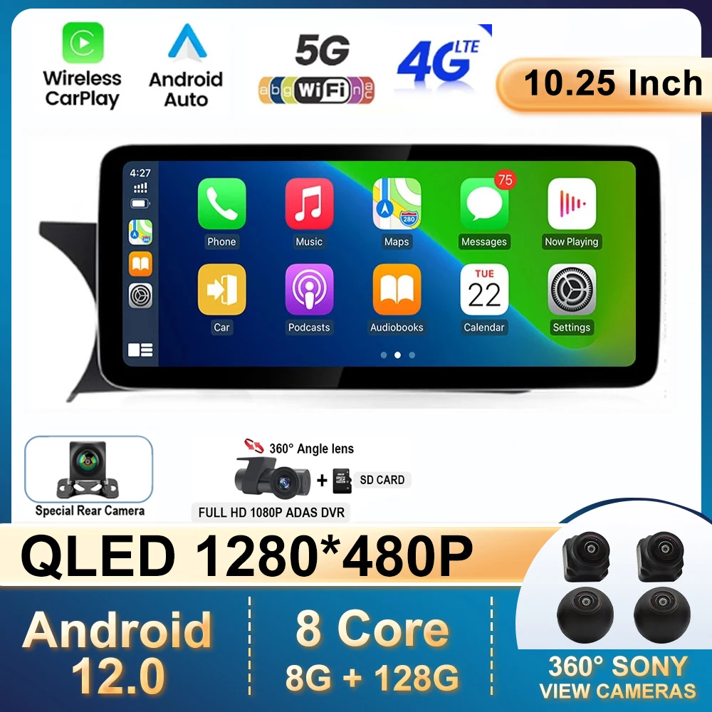 

4G Lte 10.25" For Mercedes Benz C Grade W204 2011 - 2014 NTG 4.5 Android 12 Car Radio Carplay Auto Stereo GPS Navigation Video