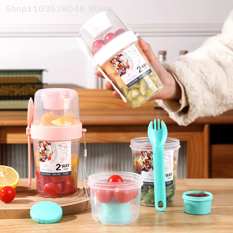 Портативная Двухслойная Салатница 800 Мл С Ложкой Контейнер Для Салата Зерно