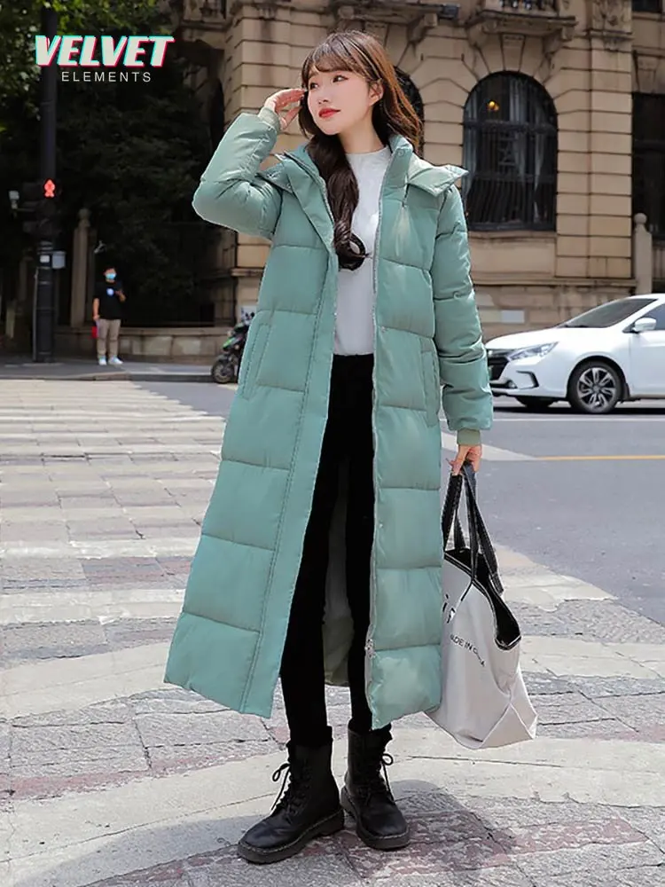VelvetElements 2023 New X-long Hooded Parkas Fashion Winter Jacket Women Casual Thick Down Cotton Winter Coat Women Warm Outwear