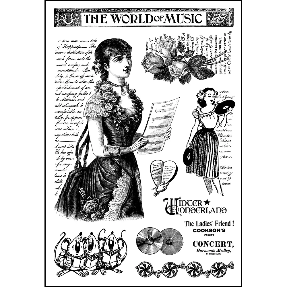 Винтажные прозрачные резиновые штампы для кино/музыки создание карт