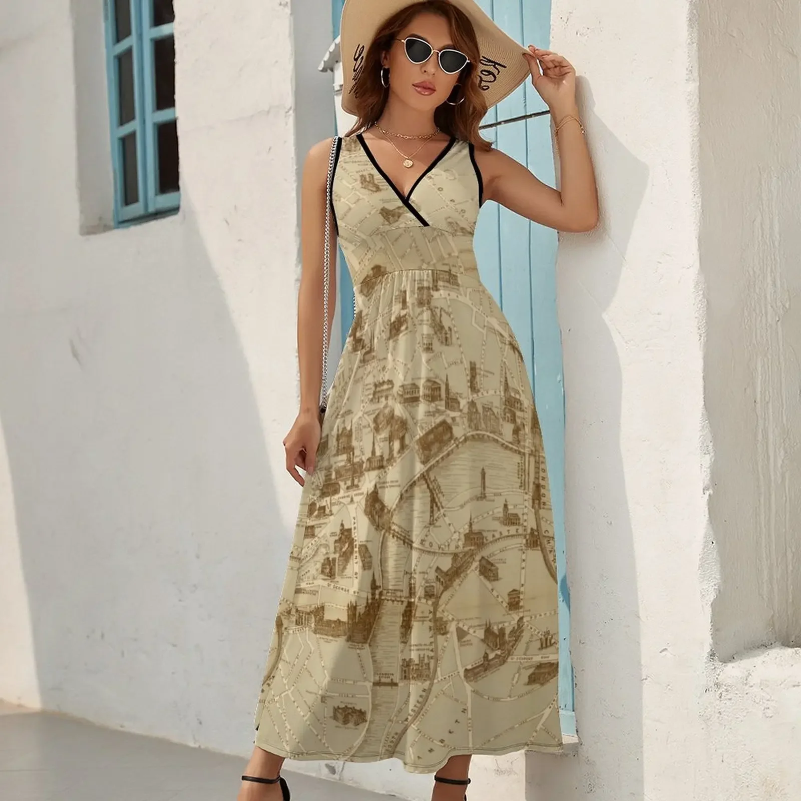 Винтажная карта Лондона английские памятники (1877) Платье без рукавов женское