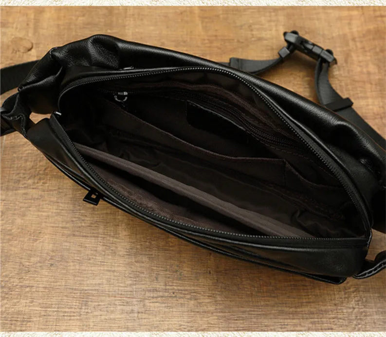 Handmade designer real cowhide black all-match men chest bag luxury genuine leather messenger bag sports casual shoulder bag