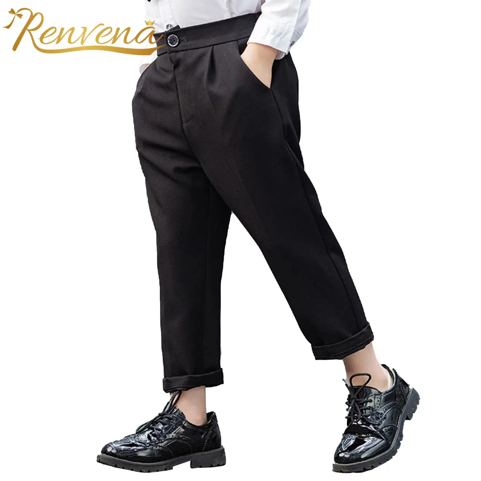 

Костюмные брюки для мальчиков, однотонные длинные брюки с эластичным поясом, официальные брюки на день рождения, детская одежда