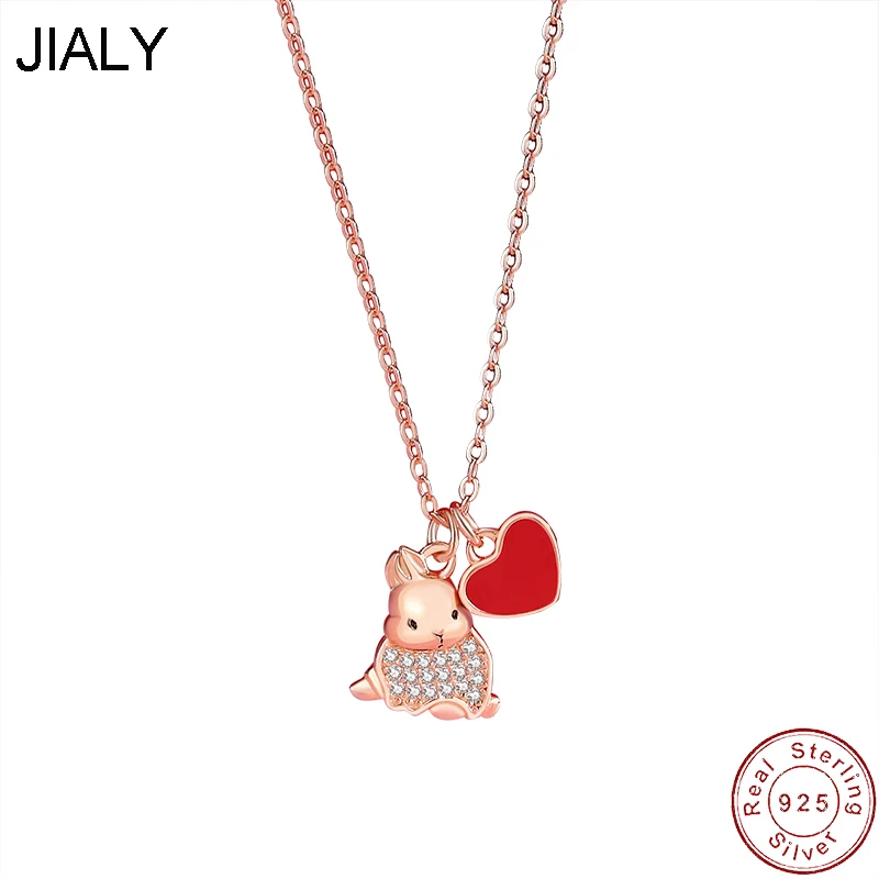 

European 925 Sterling Silver Necklace AAA CZ Sweetheart Bunny For Women Birthday Party Gift Jewelry