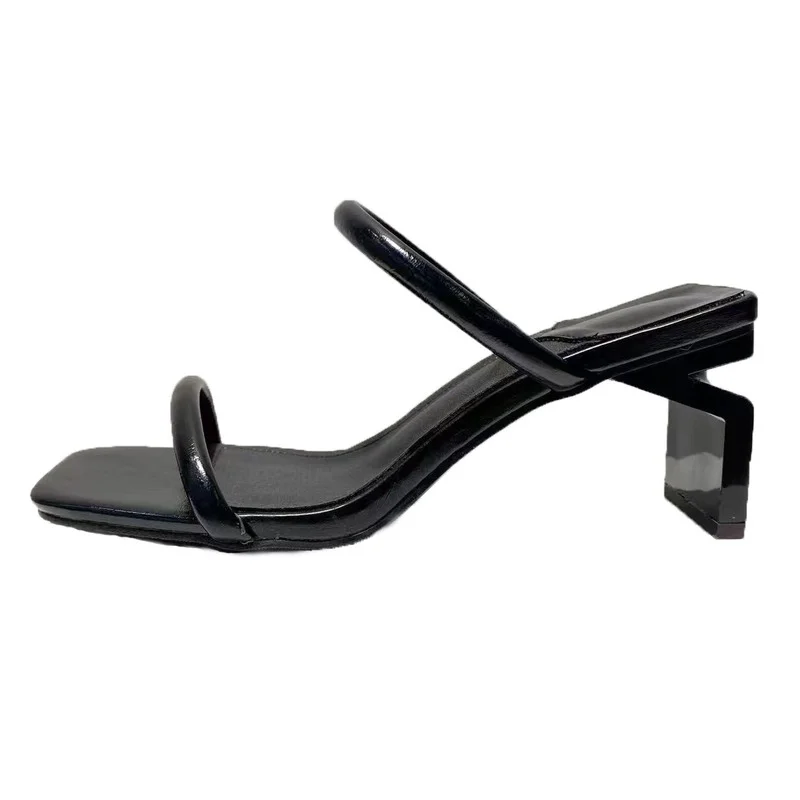 Women Sandals Slides Slippers Square Open Toe Slip on Mid Heels Pumps Casual Brand Slippers Plus Size 36-41 Ladies Slippers