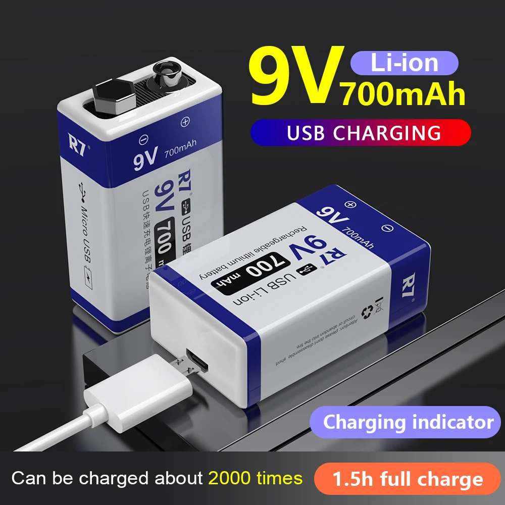 700mAh 9V battery micro USB 9 Volt li-ion Rechargeable Batte